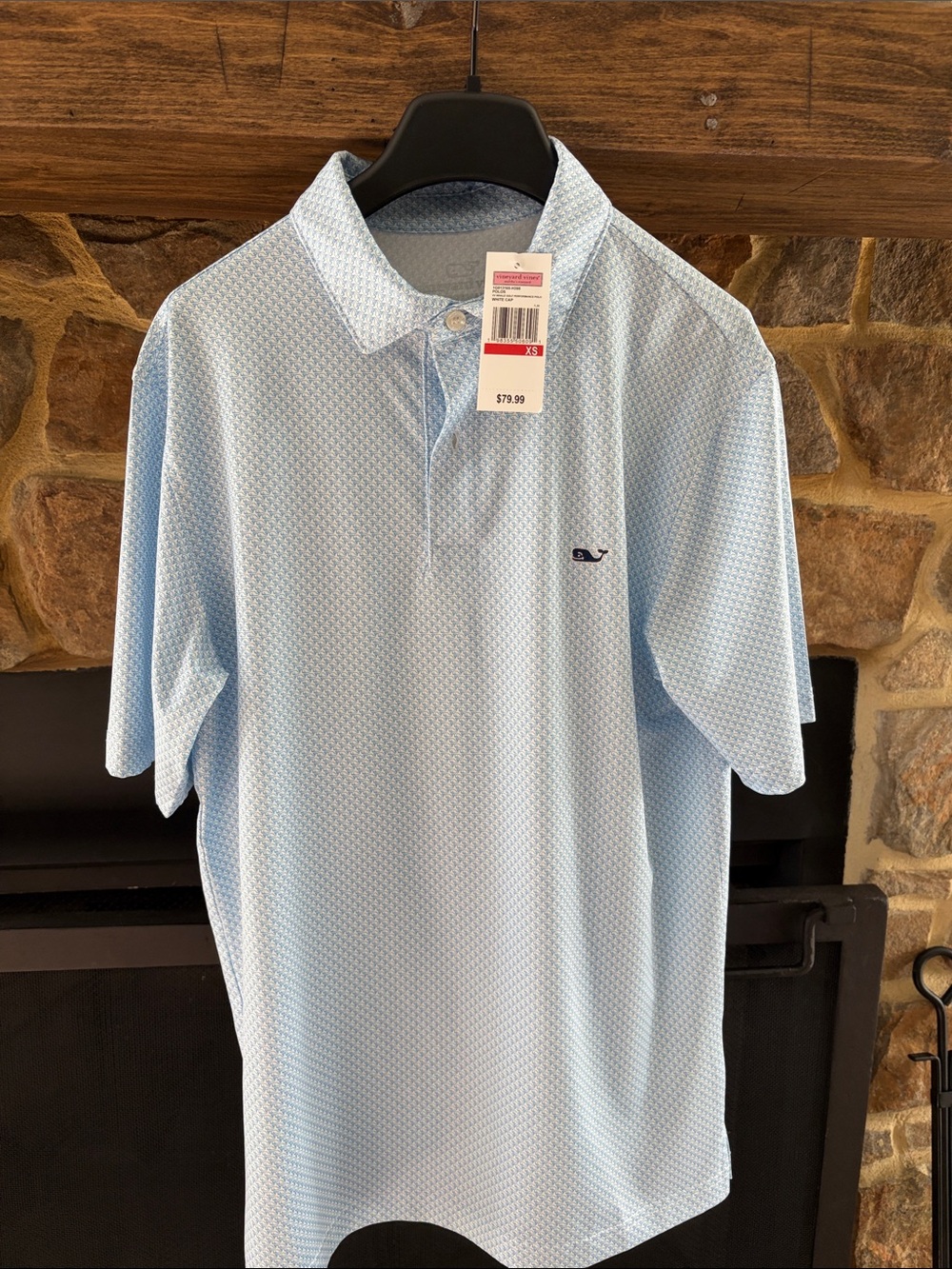 Men's Vineyard Vines Light Blue Micro-Pattern Performance Polo size XS